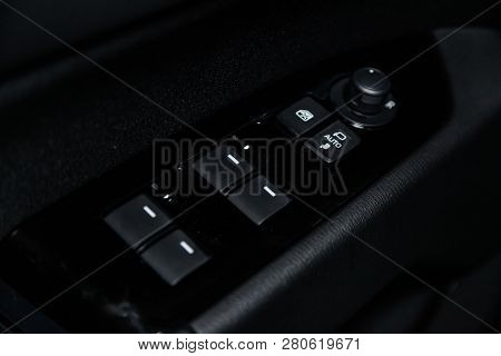 Novosibirsk, Russia - January 25, 2019:  Mazda Cx-5,  Close-up Of The Side Door Buttons. Photography