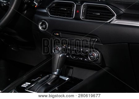 Novosibirsk, Russia - January 25, 2019:  Mazda Cx-5,  Close-up Of The Accelerator Handle And Buttons