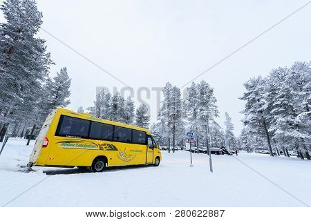 Editorial: Kuusamon City, Finland, 27th December 2018. Car Park At Holiday Club Kuusamon Tropiikki W