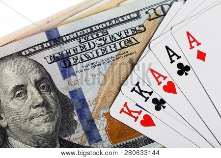 Full House Poker Hand On Us Dollar Bills.