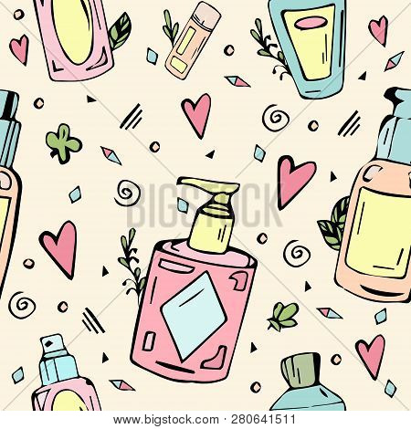 Vector Hand Drawn Seamless Pattern Of Hygiene Products