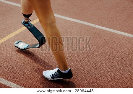 Starting Line Running Amputee Woman Runner With Prosthetic