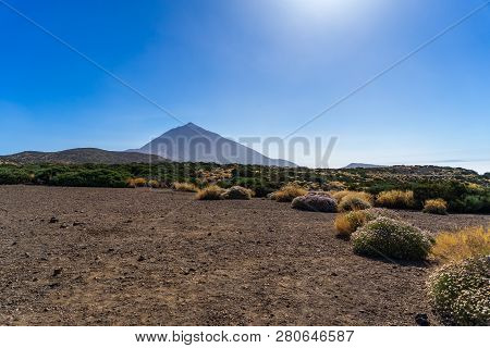 Vew Of The Teide Volcano. Viewpoint: Mirador Caramujo. Canary Islands. Tenerife. Spain.