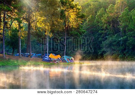 Beautiful Morning At Pang Ung Lake, Pang Ung Mae Hong Son Province In Thailand.