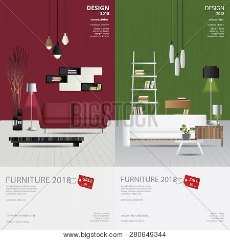 2 Vertical Banner Furniture Sale Design Template Vector Illustration