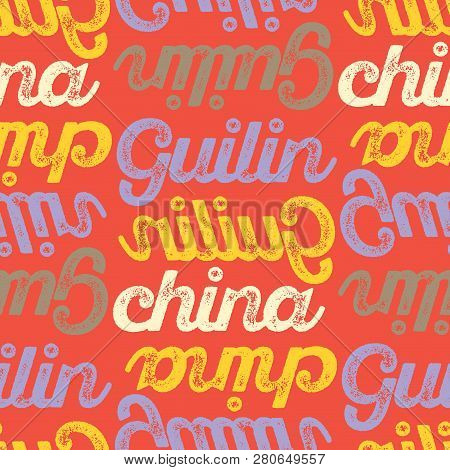 Guilin, China Seamless Pattern, Typographic City Background, Texture.