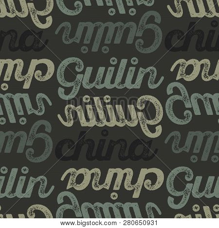 Guilin, China Seamless Pattern, Typographic City Background, Texture.