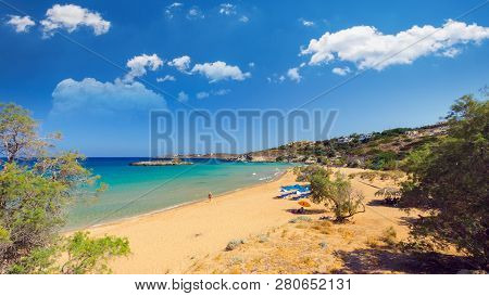 Kalathas Beach, Crete Island, Greece. Kalatha Is One Of The Best Beaches In Creta