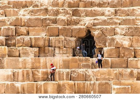 Giza, Egypt 25.05.2019 Security Guards At Entrance To Pyramid At Giza In Cairo Egypt