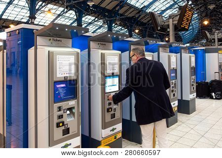 London, England-18 October,2018: Train Ticket Machine Or Train Ticket Vending Machines For Self-serv