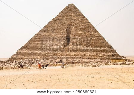 Cairo, Egypt 25.05.2018 The Great Pyramids Of Giza Desert Near Cairo In Egypt Unesco Cultural Herita