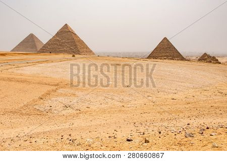 The Great Pyramids Of Giza Desert Near Cairo In Egypt Unesco Cultural Heritage