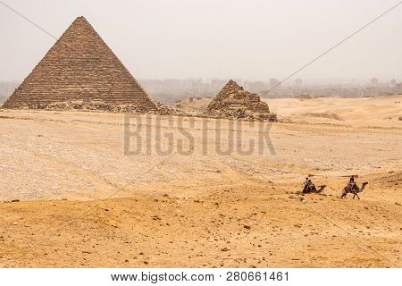Cairo, Egypt 25.05.2018 The Great Pyramids Of Giza Desert Near Cairo In Egypt Unesco Cultural Herita