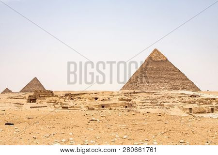 The Great Pyramids Of Giza Desert Near Cairo In Egypt Unesco Cultural Heritage
