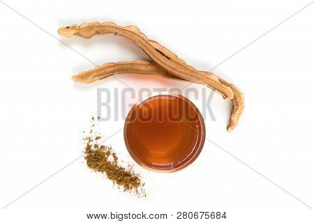 Reishi Medical Mushroom Tea And Powder Isolated On White Background From Above.