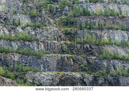 Mountains, Peaks, Lake, Everlasting Ice And Trees Landscape. Kaunertaler Gletscher Natural Environme