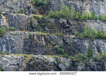 Mountains, Peaks, Lake, Everlasting Ice And Trees Landscape. Kaunertaler Gletscher Natural Environme