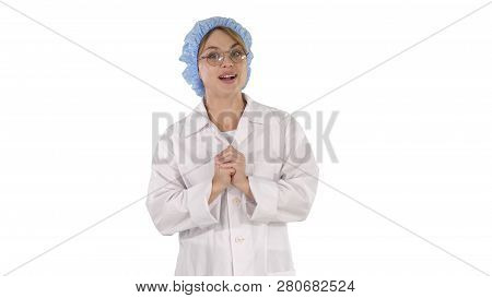 Doctor Woman, Medical Professional Explaining Something On White Background.