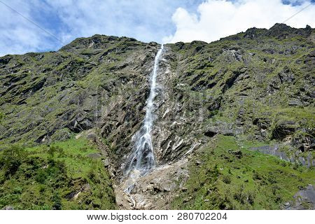 Beautiful Cascade On The Way To Kangchenjunga Base Camp, Nepal