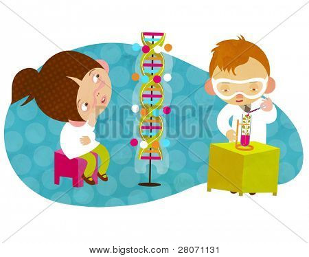 Children using chemistry set