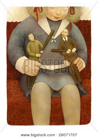 Pige leger med dukker af Lenin og Kerinsky