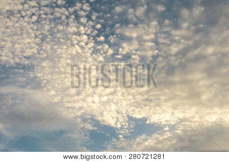 Blue Sky With Soft White Clouds In Afternoon, Natural Background