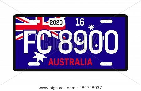 Australia Car Plate Design On White Background. Simple Colours Illustration.