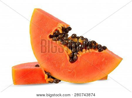 Slice Papya Isolated On White With Clipping Path