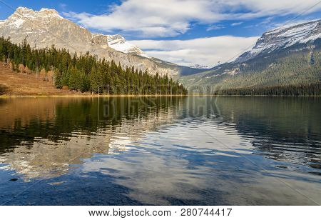 Panorama View Of Emerald Lake With Michael Peak And Wapta Mountain In Yoho National Park, British Co