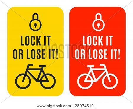 The Set Of Stickers With The Bicycle And The Lock Sign. The Robbers Awereness. Vector Illustration.