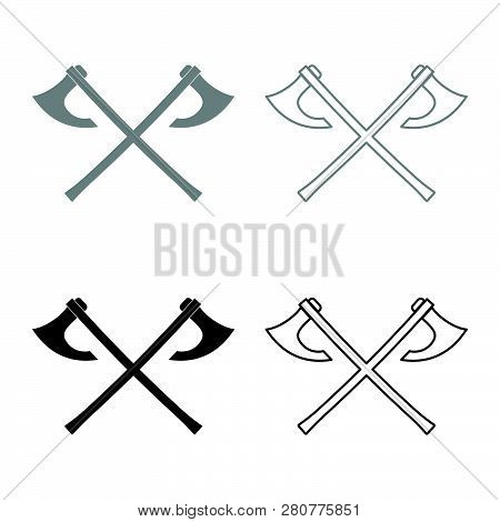 Two Battle Axes Vikings Icon Set Grey Black Color Vector Illustration Outline Flat Style Simple Imag