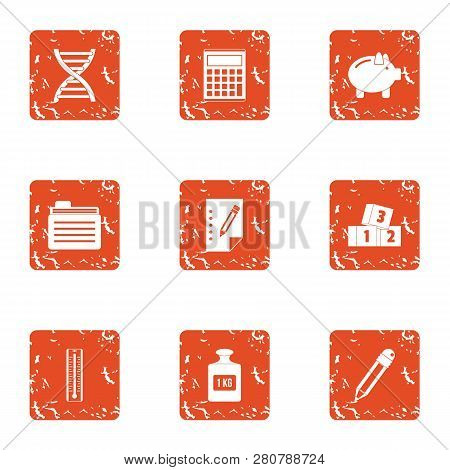 Estimation Icons Set. Grunge Set Of 9 Estimation Icons For Web Isolated On White Background