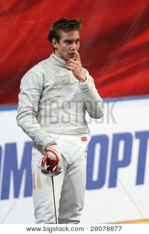 Moskau, Russland - 14. Februar: Deutschlands Benedikt Vagner konkurrieren bei der 2010 RFF Moskau Saber Welt F