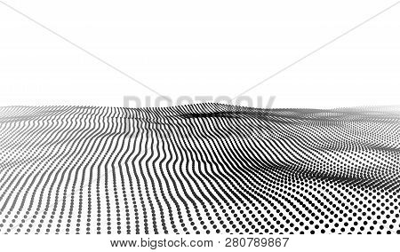 Wave Of Particles. Wave 3D. Big Data. Vector Illustration.