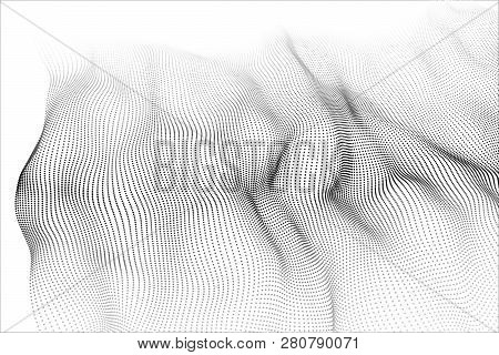Wave Of Particles. Wave 3D. Big Data. Vector Illustration.