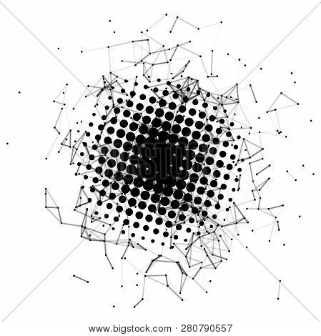 Halftone. Black Circle. Futuristic Technology Style. Background Vector. Plexus Effect. Vector Illust