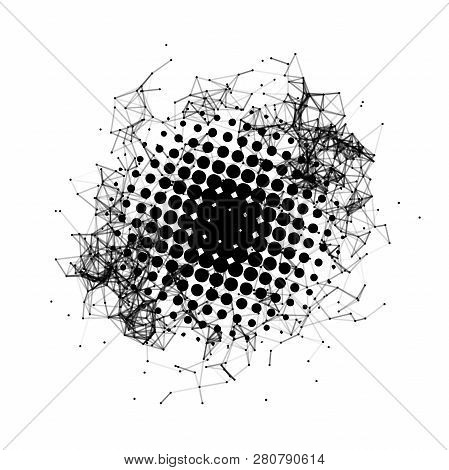 Halftone. Black Circle. Futuristic Technology Style. Background Vector. Plexus Effect. Vector Illust