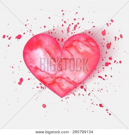 Watercolor Painted Pink Heart, Element For Your Design.  Painting Of The Heart. Valentines Day. Wedd