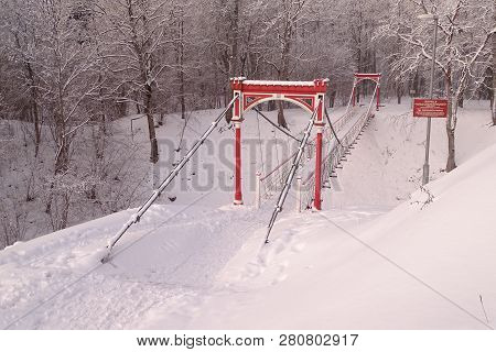 Suspension Bridge In Viljandi Order Castle Park, Estonia