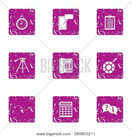 Performance Indicator Icons Set. Grunge Set Of 9 Performance Indicator Icons For Web Isolated On Whi
