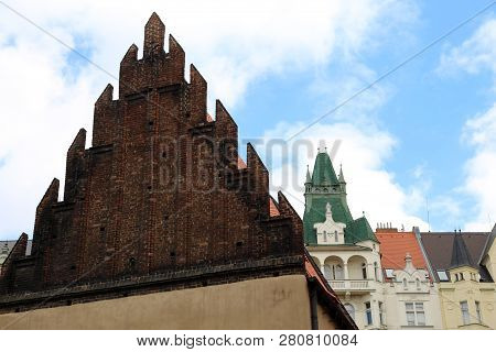Prague, Czech Republic - August 23, 2016: Detail Of Old New Synagogue Or Altneuschul  Situated In Jo