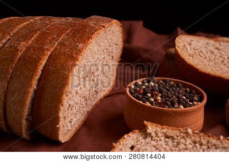 Bowl Of Various Pepper Peppercorns Seeds Mix On Table Rastic Style Background
