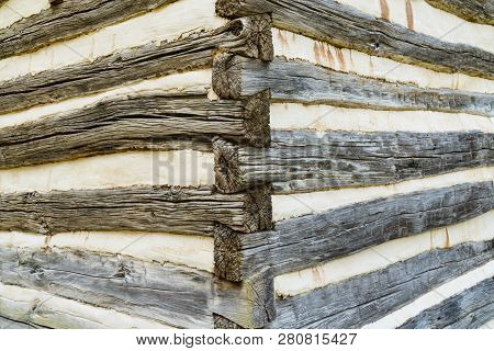 Corner Dovetail Detail On An Old Weathered Log Cabin