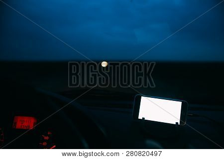 Night Road In Car Phone With White Background Pattern