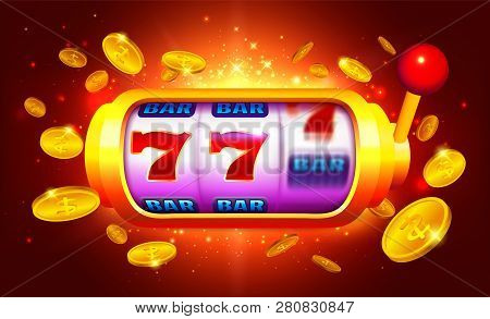 Golden Slot Machine With Moving Icons Vector