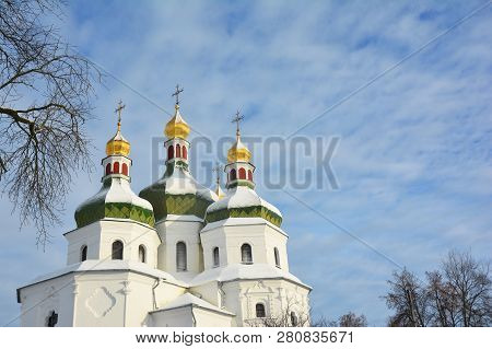 Orthodox Christmas Day. St. Nicolas Church In Nizhyn.  Ukrainian Baroque Or Cossack Baroque Or Mazep