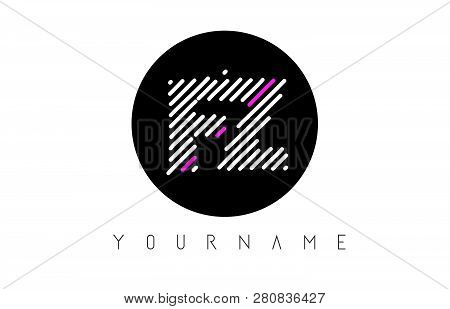 Fz Letter Logo Design With White Lines And Black Circle Vector Illustration