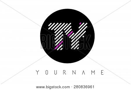 Ty Letter Logo Design With White Lines And Black Circle Vector Illustration