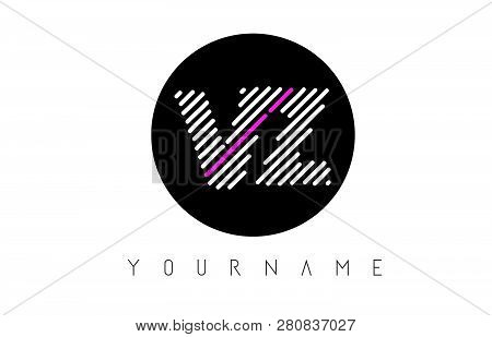 Vz Letter Logo Design With White Lines And Black Circle Vector Illustration