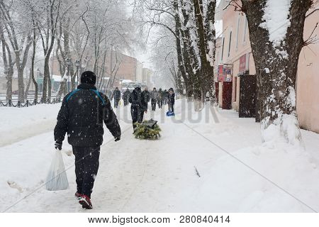 Nizhyn, Ukraine - December 31, 2018: Historical Center Of Nizhyn, On Gogol Street.